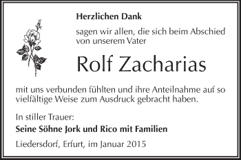 Traueranzeige von Rolf Zacharias von Super Sonntag SGH Mansf. Land