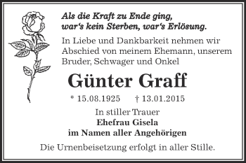 Traueranzeige von Günter Graff von Super Sonntag Bernburg