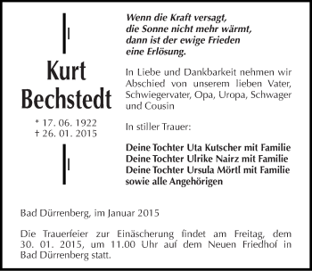 Traueranzeige von Kurt Bechstedt von Mitteldeutsche Zeitung Merseburg/Querfurt