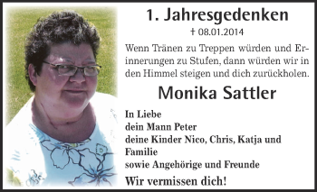 Traueranzeige von Monika Sattler von Super Sonntag Zeitz