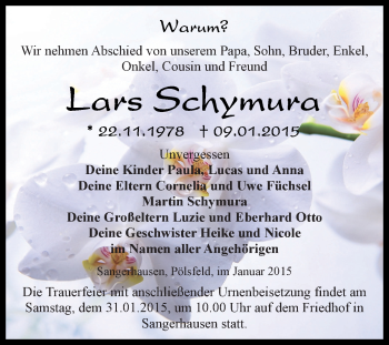 Traueranzeige von Lars Schymura von Super Sonntag SGH Mansf. Land