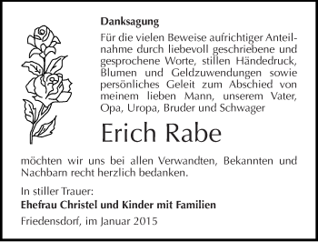 Traueranzeige von Erich Rabe von Mitteldeutsche Zeitung Merseburg/Querfurt
