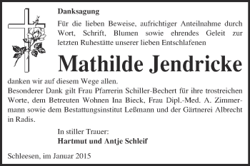 Traueranzeige von Mathilde Jendricke von WVG - Wochenspiegel Wittenberg