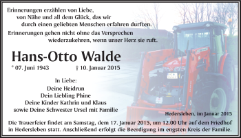 Traueranzeige von Hans-Otto Walde von Mitteldeutsche Zeitung Quedlinburg