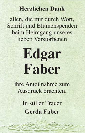 Traueranzeige von Edgar Faber von Mitteldeutsche Zeitung Wittenberg