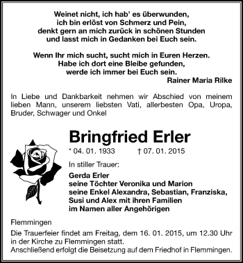Traueranzeige von Bringfried Erler von Mitteldeutsche Zeitung Naumburg/Nebra