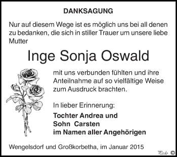 Traueranzeige von Inge Sonja Oswald von WVG - Wochenspiegel NMB / WSF / ZTZ