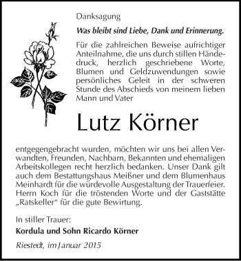 Traueranzeige von Lutz Körner von Mitteldeutsche Zeitung Sangerhausen