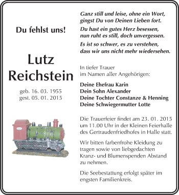 Traueranzeige von Lutz Reichstein von Mitteldeutsche Zeitung