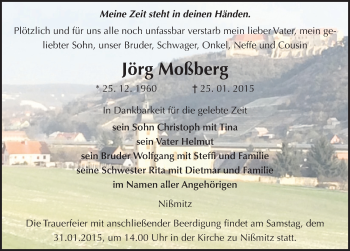 Traueranzeige von Jörg Moßberg von Mitteldeutsche Zeitung Naumburg/Nebra