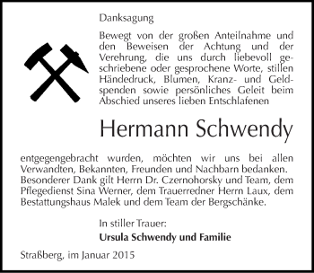 Traueranzeige von Hermann Schwendy von Mitteldeutsche Zeitung Quedlinburg