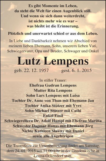 Traueranzeige von Lutz Lempens von Mitteldeutsche Zeitung Merseburg/Querfurt