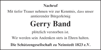 Traueranzeige von Gerry Band von Super Sonntag Quedlinburg