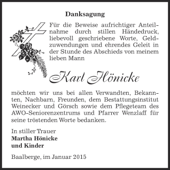 Traueranzeige von Karl Hönicke von Super Sonntag Bernburg