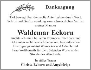 Traueranzeige von Waldemar Eckorn von Super Sonntag Bernburg