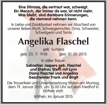 Traueranzeige von Angelika Flaschel von Mitteldeutsche Zeitung Köthen