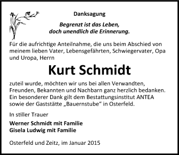 Traueranzeige von Kurt Schmidt von Mitteldeutsche Zeitung Zeitz