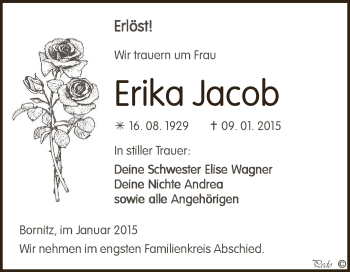 Traueranzeige von Erika Jacob von Super Sonntag Zeitz