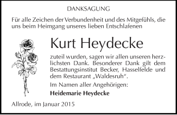 Traueranzeige von Kurt Heydecke von Mitteldeutsche Zeitung Quedlinburg