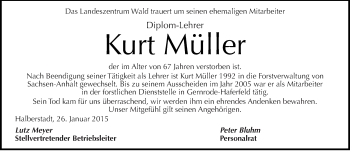 Traueranzeige von Kurt Müller von Mitteldeutsche Zeitung Mansfelder Land