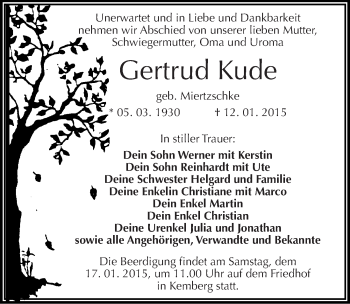 Traueranzeige von Gertrud Kude von Mitteldeutsche Zeitung Wittenberg