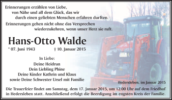 Traueranzeige von Hans-Otto Walde von WVG - Wochenspiegel Quedlinburg