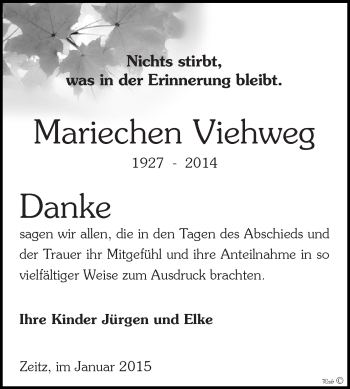 Traueranzeige von Mariechen Viehweg von Super Sonntag Zeitz