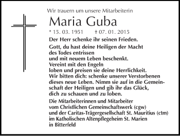 Traueranzeige von Maria Guba von Mitteldeutsche Zeitung Bitterfeld