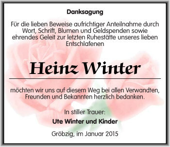 Traueranzeige von Heinz Winter von Mitteldeutsche Zeitung Köthen