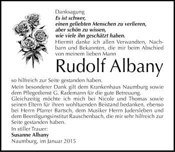 Traueranzeige von Rudolf Albany von Mitteldeutsche Zeitung Naumburg/Nebra