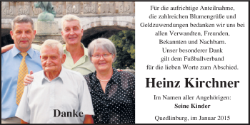 Traueranzeige von Heinz Kirchner von Mitteldeutsche Zeitung Quedlinburg