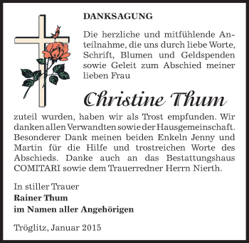 Traueranzeige von Christine Thum von Mitteldeutsche Zeitung Zeitz