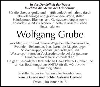 Traueranzeige von Wolfgang Grube von Mitteldeutsche Zeitung Dessau-Roßlau