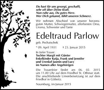 Traueranzeige von Edeltraud Parlow von Mitteldeutsche Zeitung Naumburg/Nebra