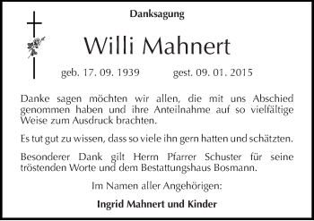 Traueranzeige von Willi Mahnert von Mitteldeutsche Zeitung Halle/Saalkreis