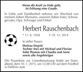 Traueranzeige von Herbert Rauschenbach von Mitteldeutsche Zeitung