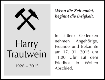 Traueranzeige von Harry Trautwein von Mitteldeutsche Zeitung Bitterfeld