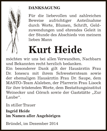 Traueranzeige von Kurt Heide von Super Sonntag Bernburg