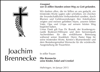Traueranzeige von Joachim Brennecke von Mitteldeutsche Zeitung Aschersleben