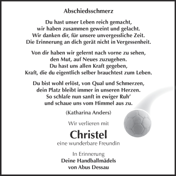 Traueranzeige von Christel  von WVG - Wochenspiegel Dessau / Köthen