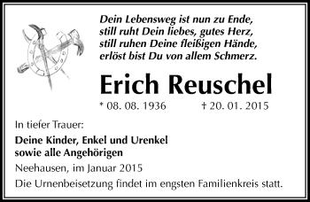 Traueranzeige von Erich Reuschel von Mitteldeutsche Zeitung Mansfelder Land