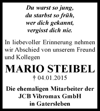 Traueranzeige von Mario Steibel von Mitteldeutsche Zeitung Aschersleben