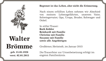 Traueranzeige von Walter Brömme von Super Sonntag SGH Mansf. Land