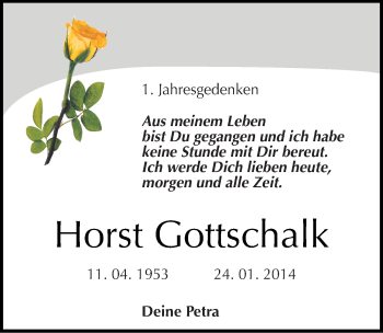 Traueranzeige von Horst Gottschalk von Mitteldeutsche Zeitung Halle/Saalkreis