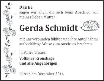 Traueranzeige von Gerda Schmidt von Super Sonntag Merseburg
