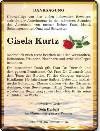 Traueranzeige von Gisela Kurtz von Mitteldeutsche Zeitung Zeitz