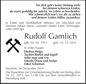Traueranzeige von Rudolf Gamlich von Mitteldeutsche Zeitung Merseburg/Querfurt