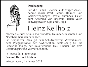 Traueranzeige von Heinz Keilholz von Mitteldeutsche Zeitung Quedlinburg
