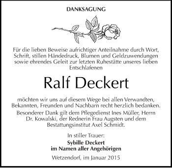 Traueranzeige von Ralf Deckert von Mitteldeutsche Zeitung Naumburg/Nebra