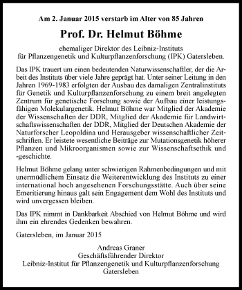 Traueranzeige von Helmut Böhme von Mitteldeutsche Zeitung